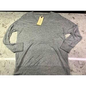 Lanston Knit Long Sleeve V Neck Gray T Shirt Top Size XS
